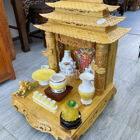 Bàn Thờ Thần Tài Mái Chùa Gỗ Mít Bttt6964 (1)