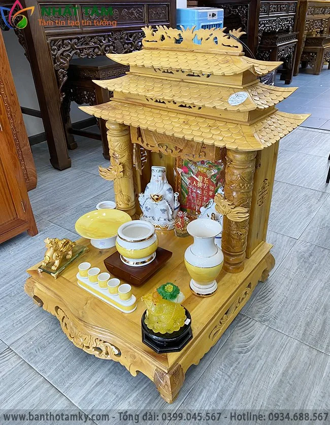 Bàn Thờ Thần Tài Mái Chùa Gỗ Mít Bttt6964 (1)