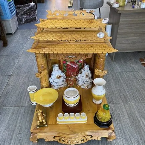 Bàn Thờ Thần Tài Mái Chùa Gỗ Mít Bttt6964 (2)
