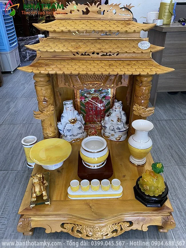 Bàn Thờ Thần Tài Mái Chùa Gỗ Mít Bttt6964 (3)